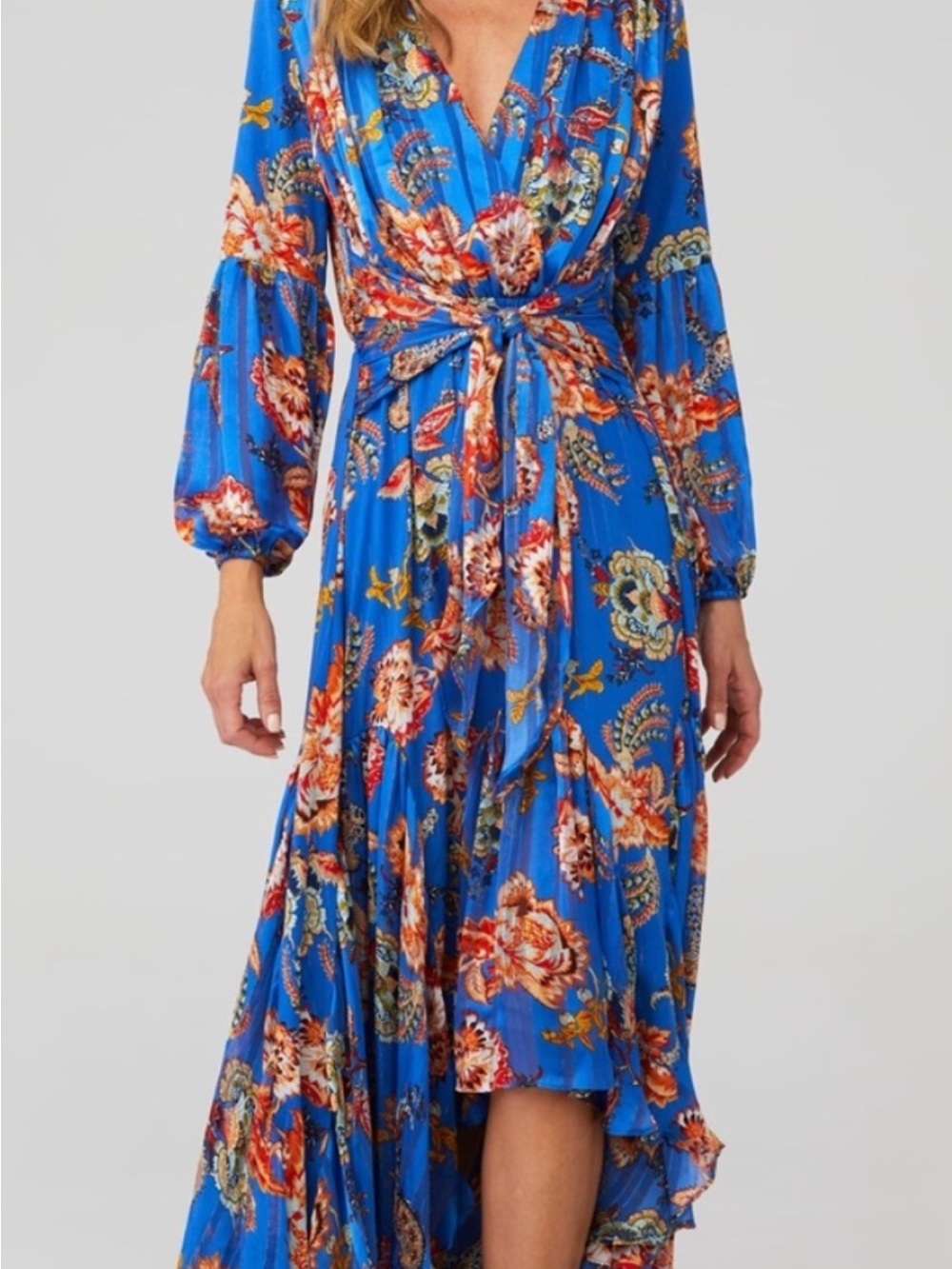 Elliatt Royal Blue Floral High-Low Wrap Dress
